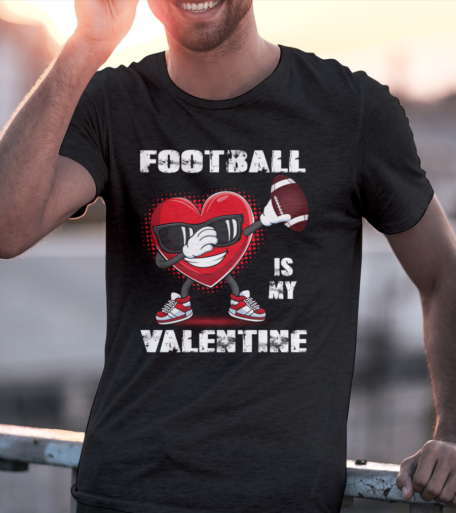 Cute Dabbing Heart Football Lover Valentines Day Boys T-Shirt