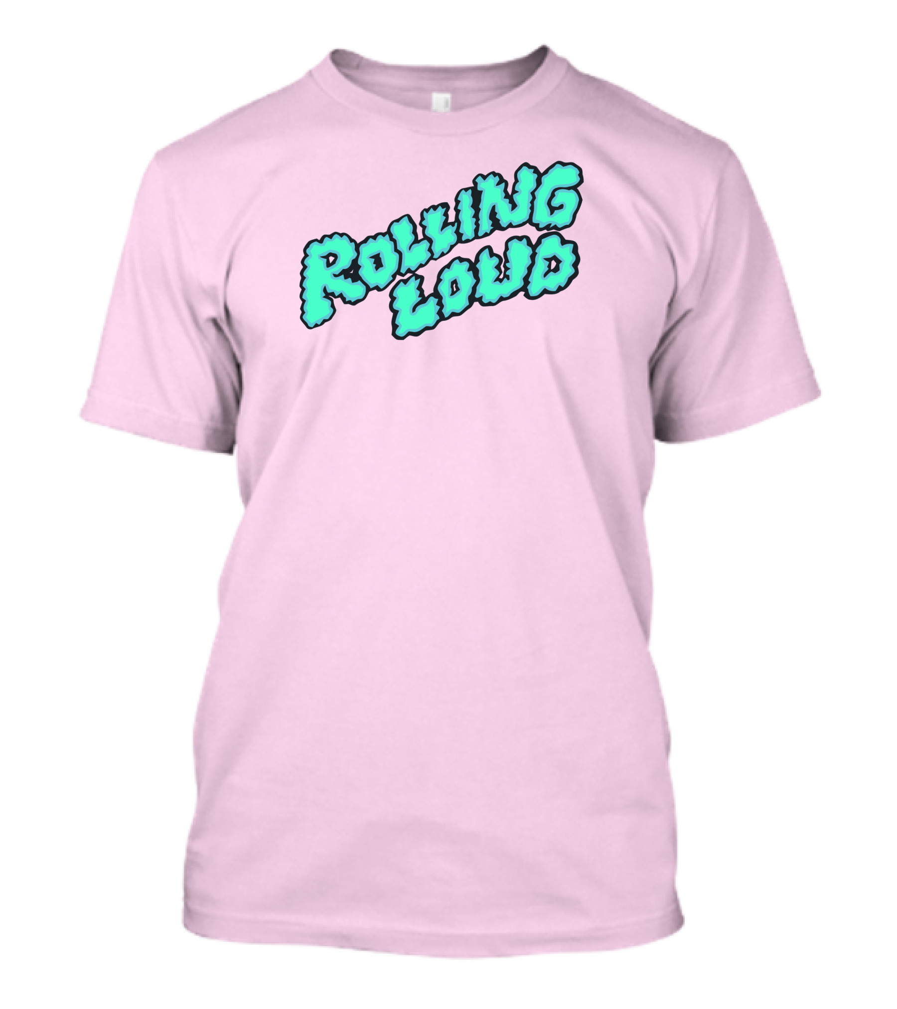 Rolling Loud Puffy Text Design On Pastel Pink Background T-Shirt
