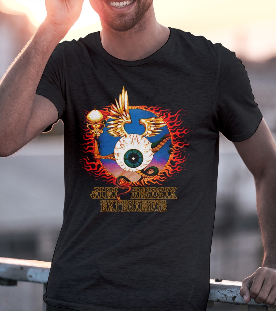 Jimi Hendrix Experience Psychedelic Skull And Eye Wings Flame T-Shirt