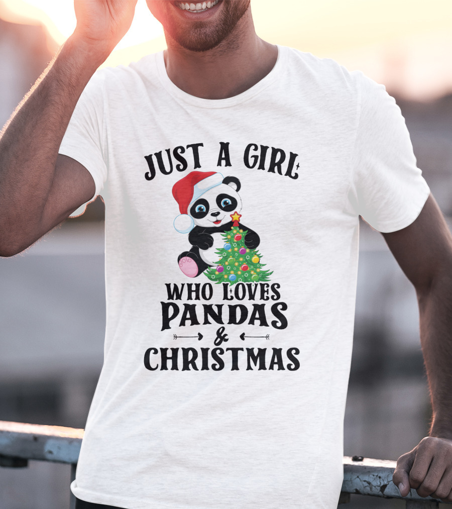 Just A Girl Who Loves Pandas And Christmas With Festive Holiday Panda T-Shirt