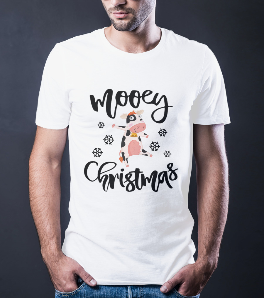 Mooey Christmas Funny Cows Dancing With Snowflakes Holiday Cow T-Shirt