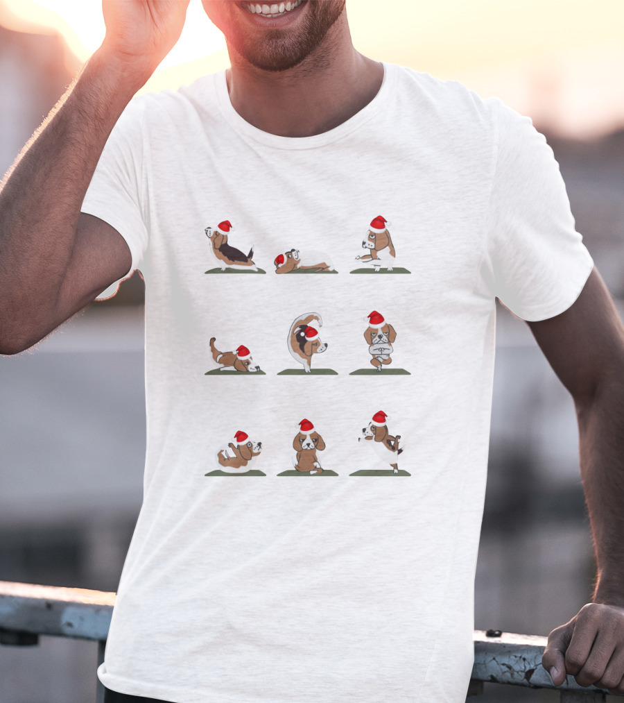 Pug Dogs Ballet Dancing In Christmas Santa Claus Hats T-Shirt