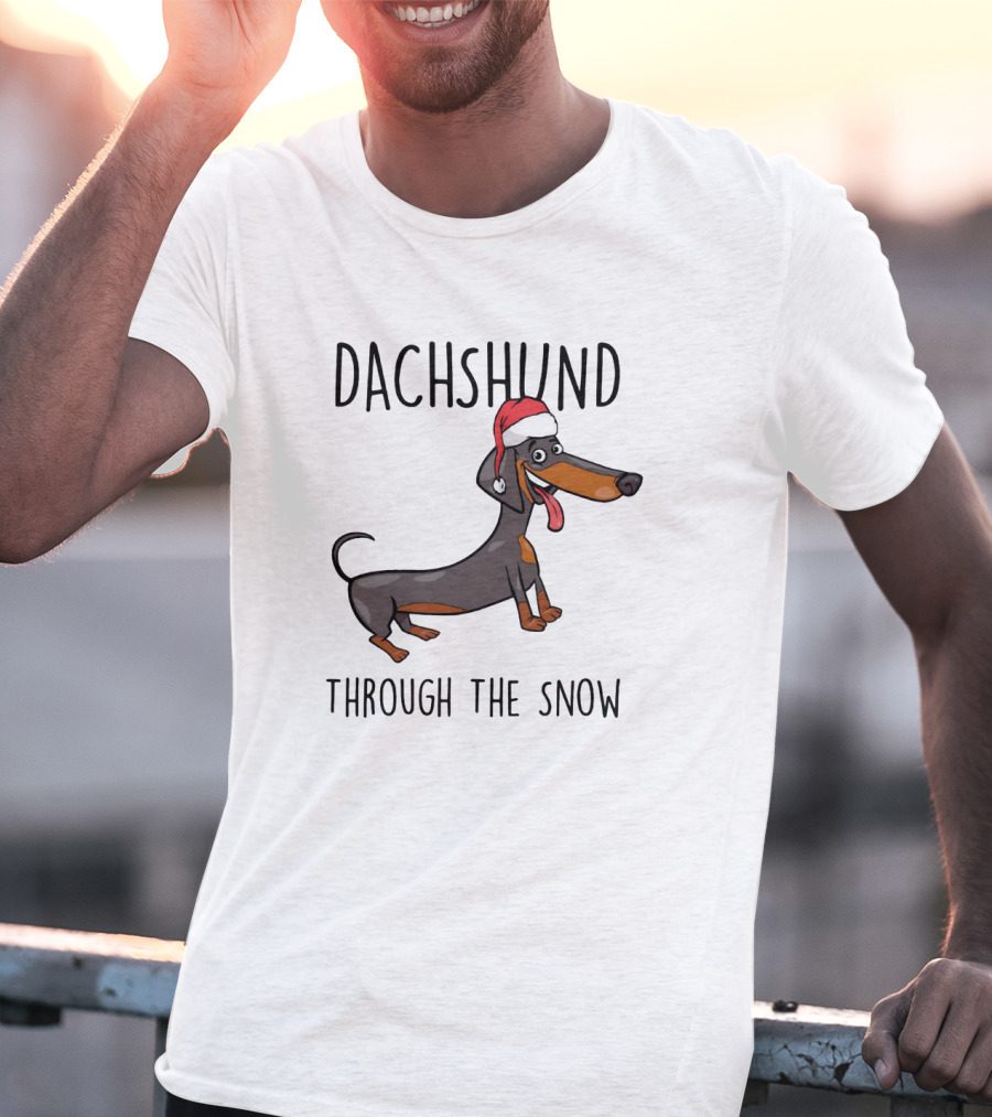 Dachshund Through The Snow Festive Sausage Dog With Santa Hat T-Shirt