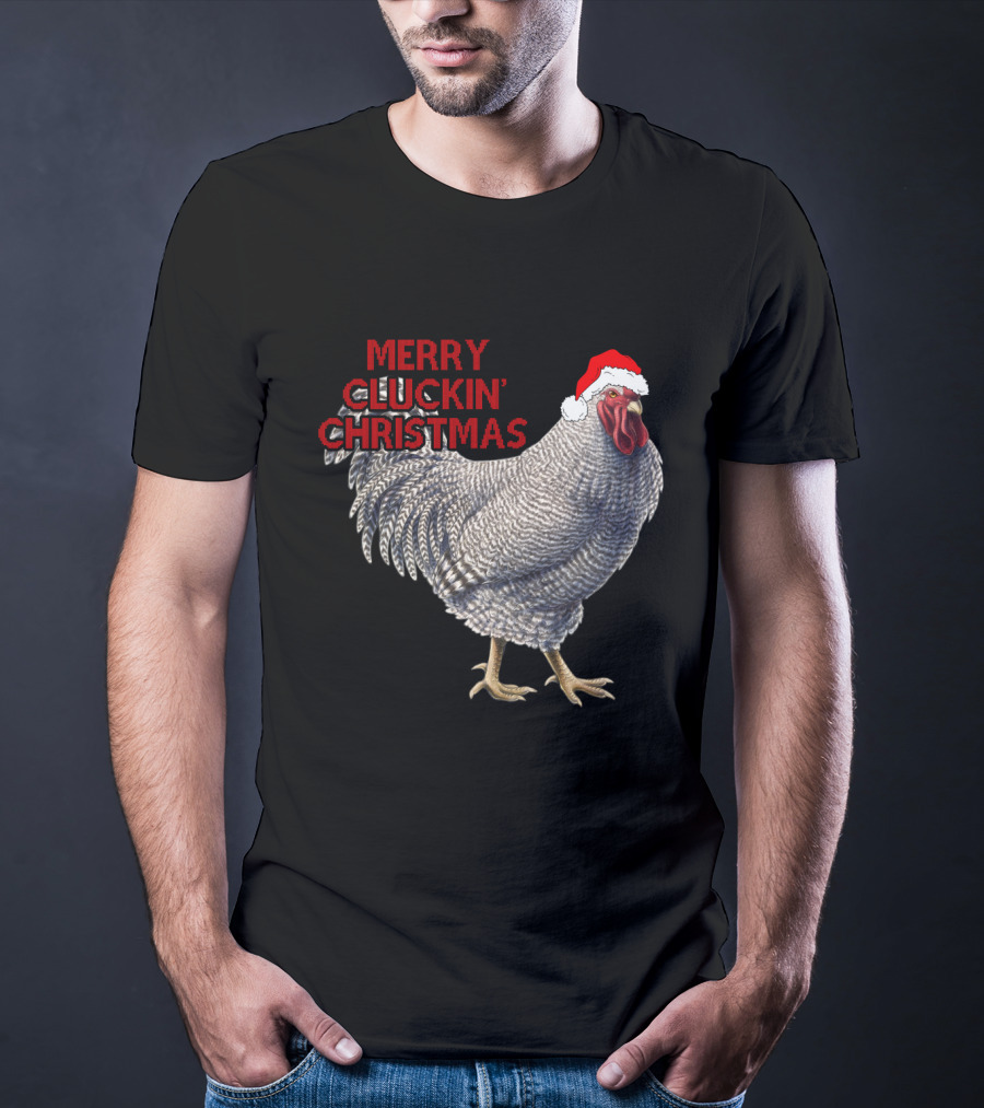 Merry Cluckin' Christmas Chicken With Santa Hat T-Shirt