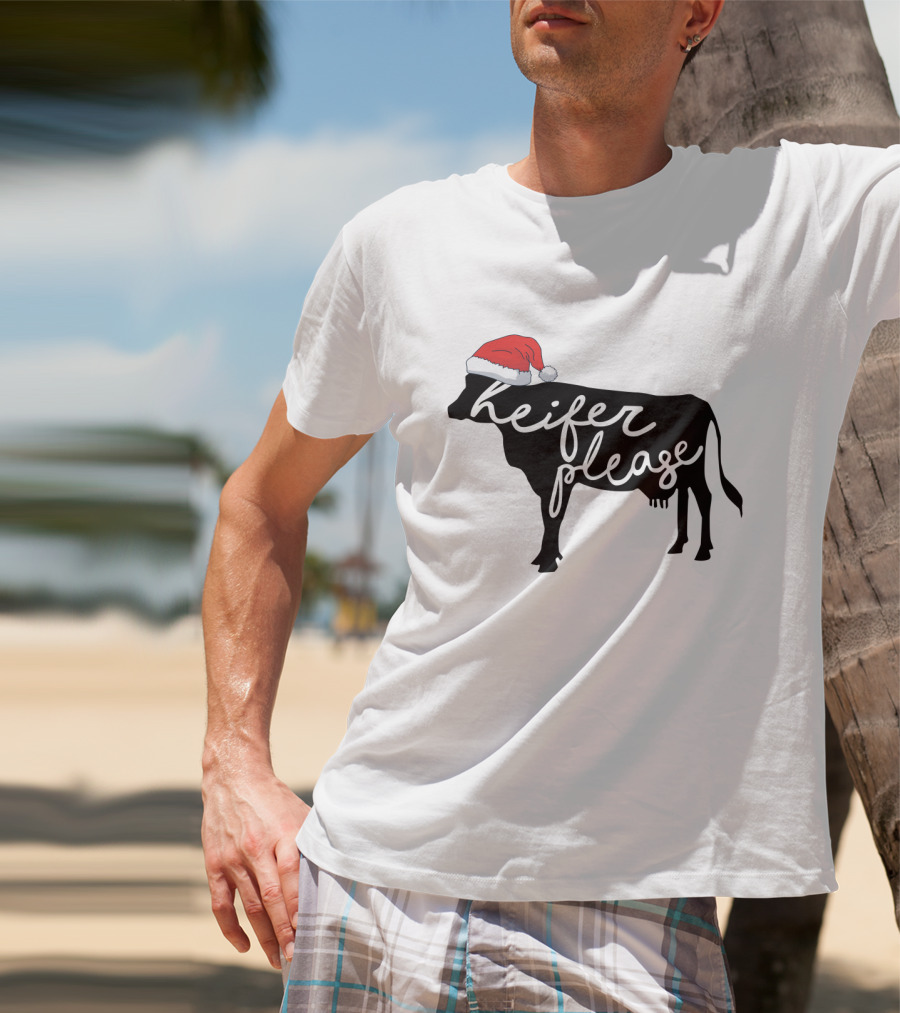 Merry Christmas Heifer Please Silhouette With Santa Hat T-Shirt