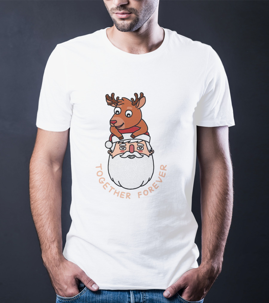Santa And Reindeer Together Forever Best Friends T-Shirt