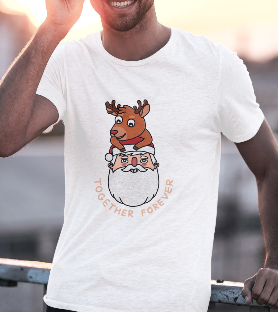 Santa And Reindeer Together Forever Best Friends T-Shirt
