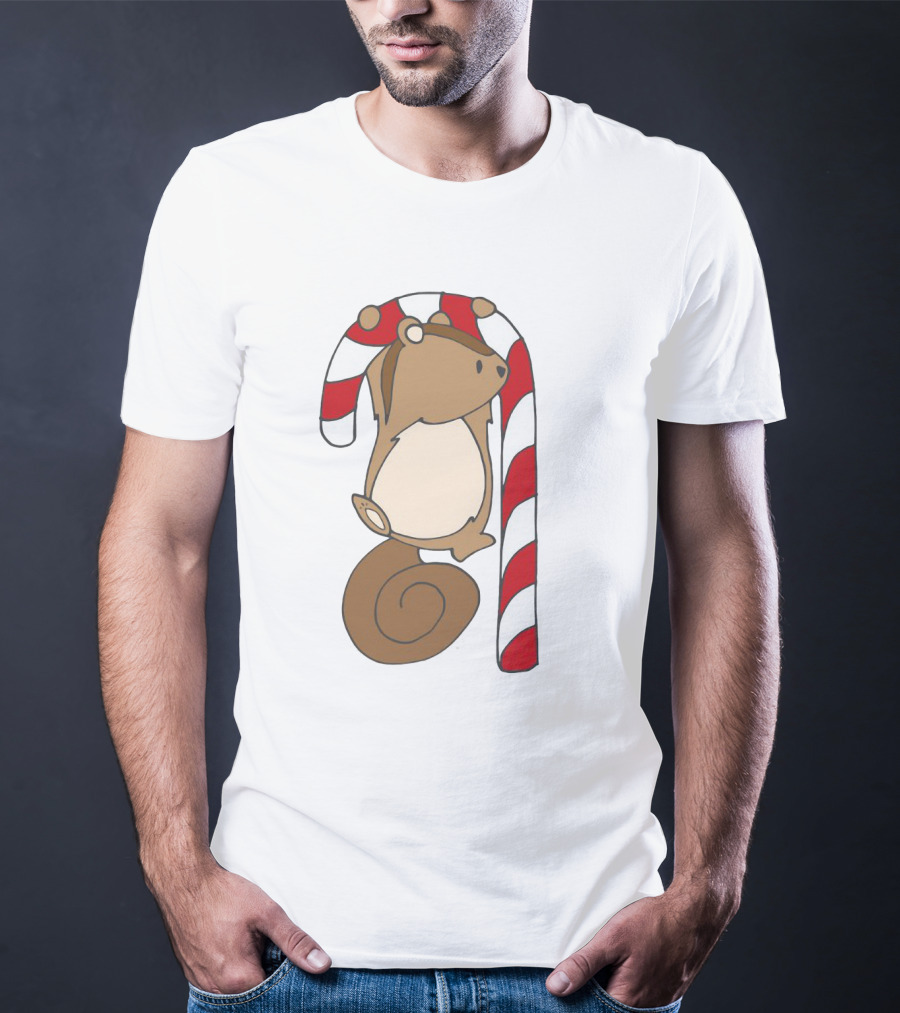 Ciapo Candy Cane Squirrel Hanging On Striped Christmas Treat T-Shirt