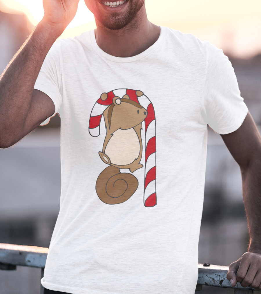 Ciapo Candy Cane Squirrel Hanging On Striped Christmas Treat T-Shirt