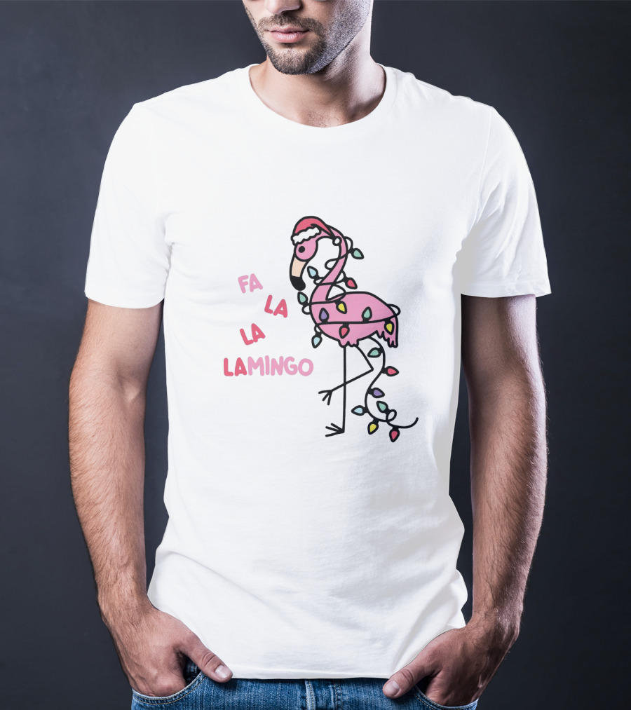 Fa La La Lamingo Christmas Flamingo Lights And Santa Hat Holiday T-Shirt