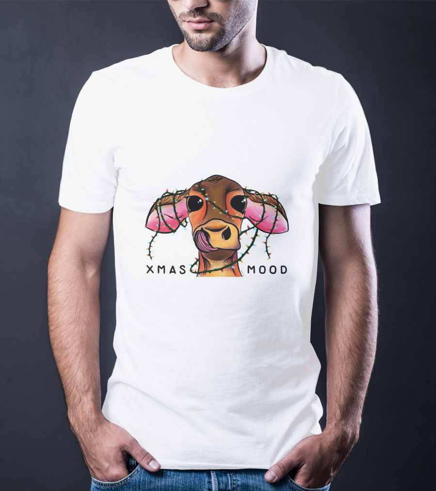 Xmas Mood Cow Wrapped In Festive Lights T-Shirt