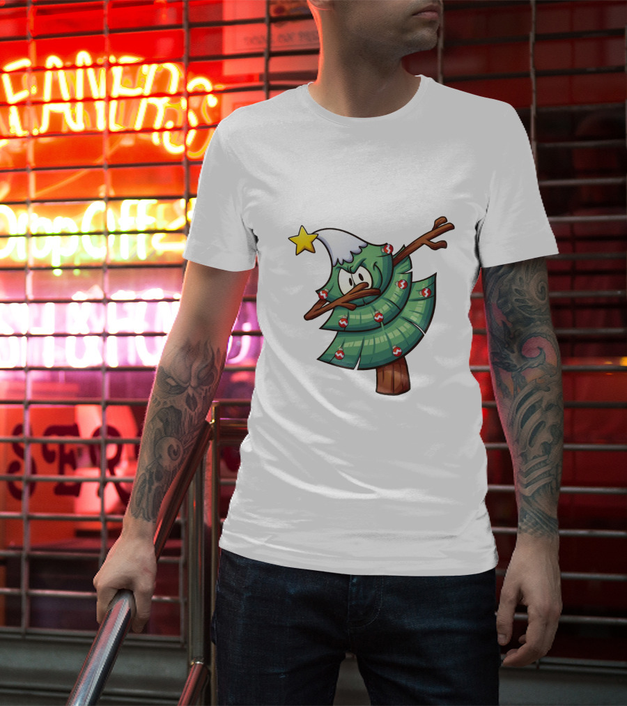 Christmas Tree Doing Dab Dance With Star And Decorations T-Shirt