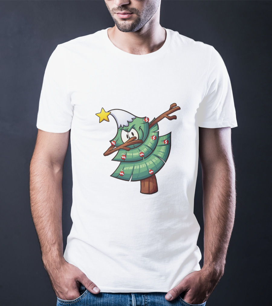Christmas Tree Doing Dab Dance With Star And Decorations T-Shirt