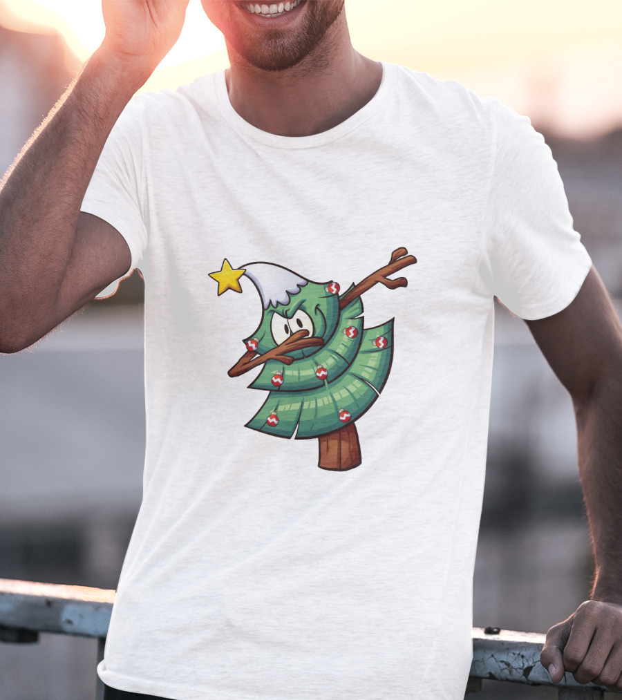 Christmas Tree Doing Dab Dance With Star And Decorations T-Shirt