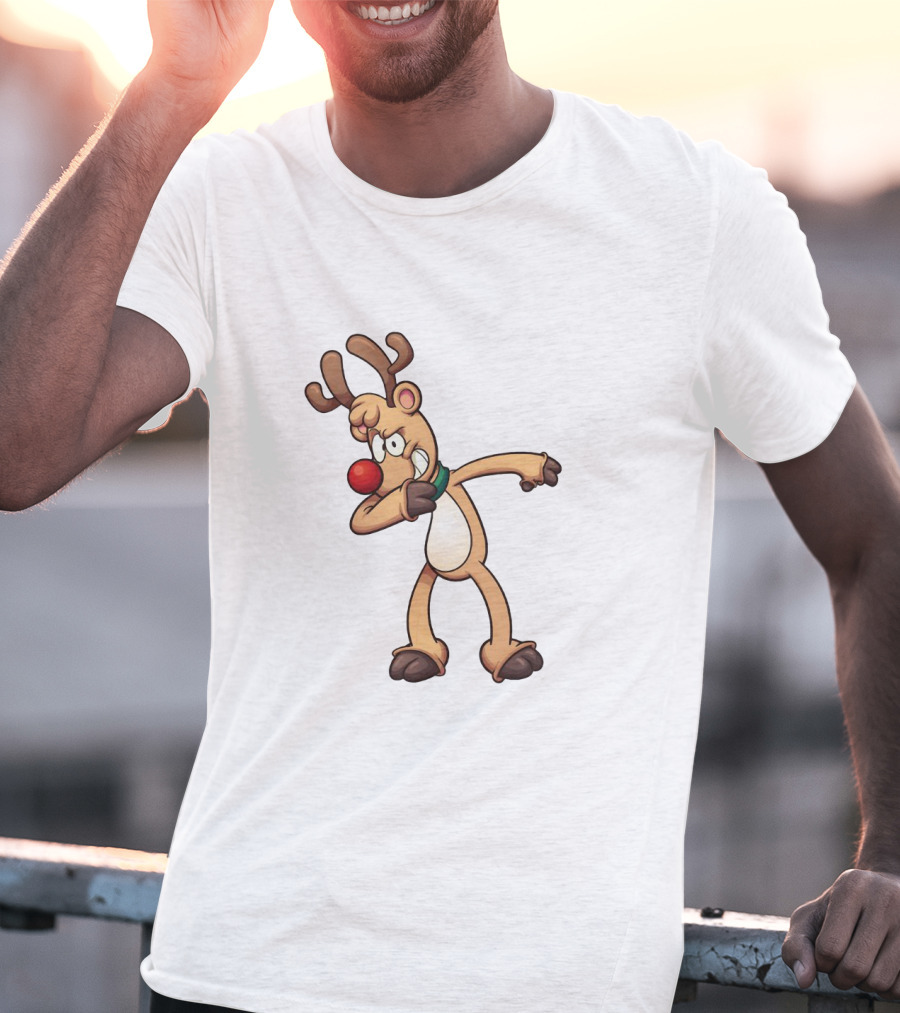 Rudolph Dabbing Reindeer Christmas Character With Red Nose T-Shirt