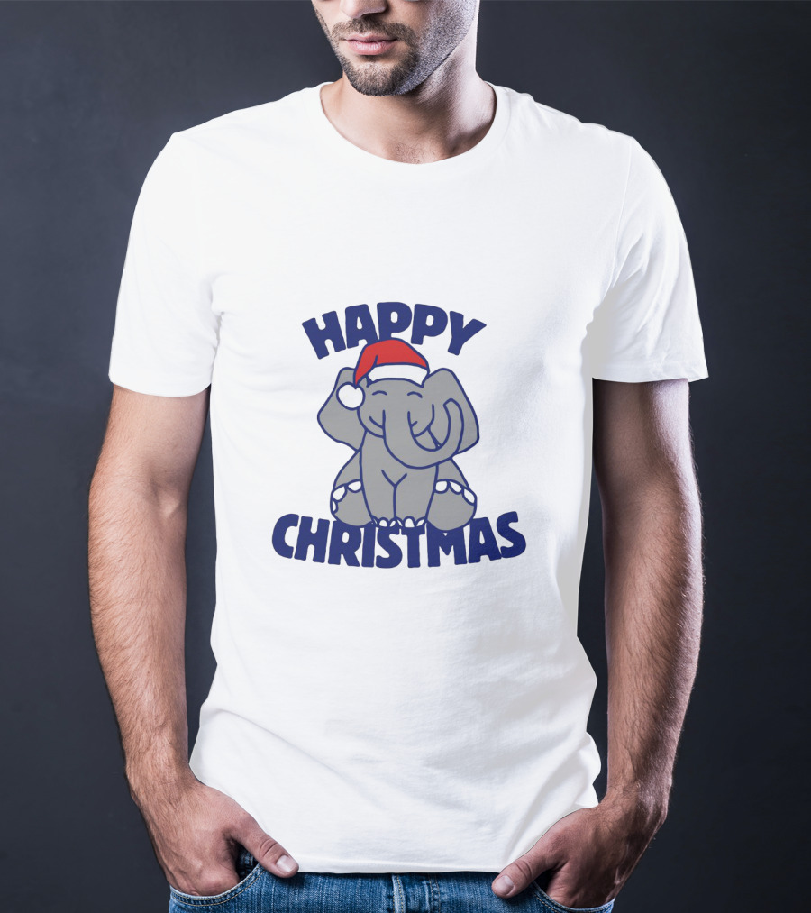 Happy Christmas Elephant With Santa Hat Festive T-Shirt
