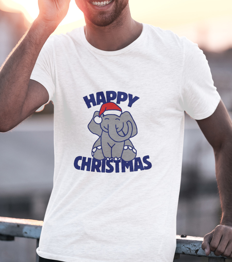 Happy Christmas Elephant With Santa Hat Festive T-Shirt