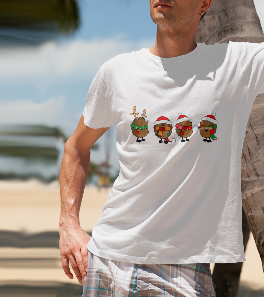 Hedgehogs Christmas Santa Hats Reindeer Antlers Scarf And Mug T-Shirt