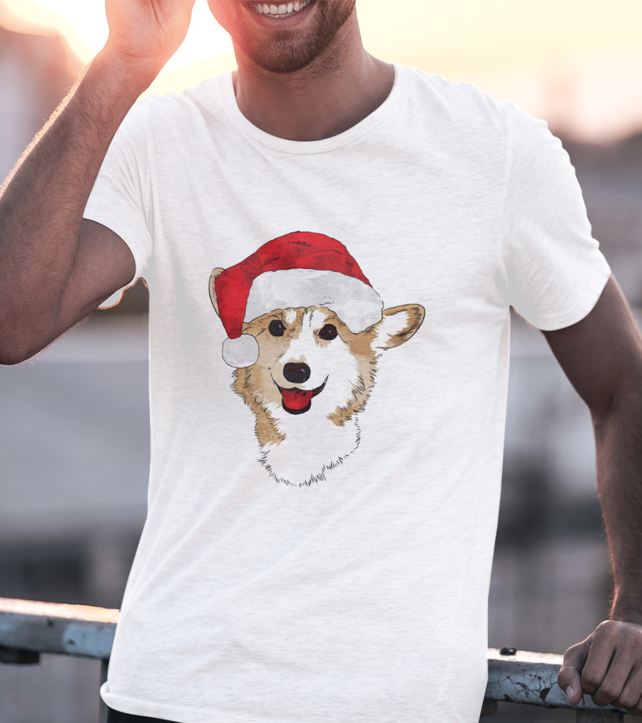 Ho Ho Happy Corgi Santa Hat Smiling Cuteness T-Shirt