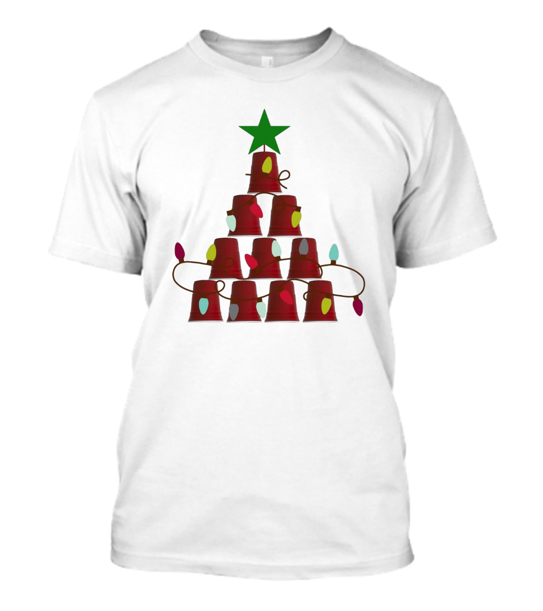 Red Cup Stacked Christmas Tree With Lights And Star Topper T-Shirt