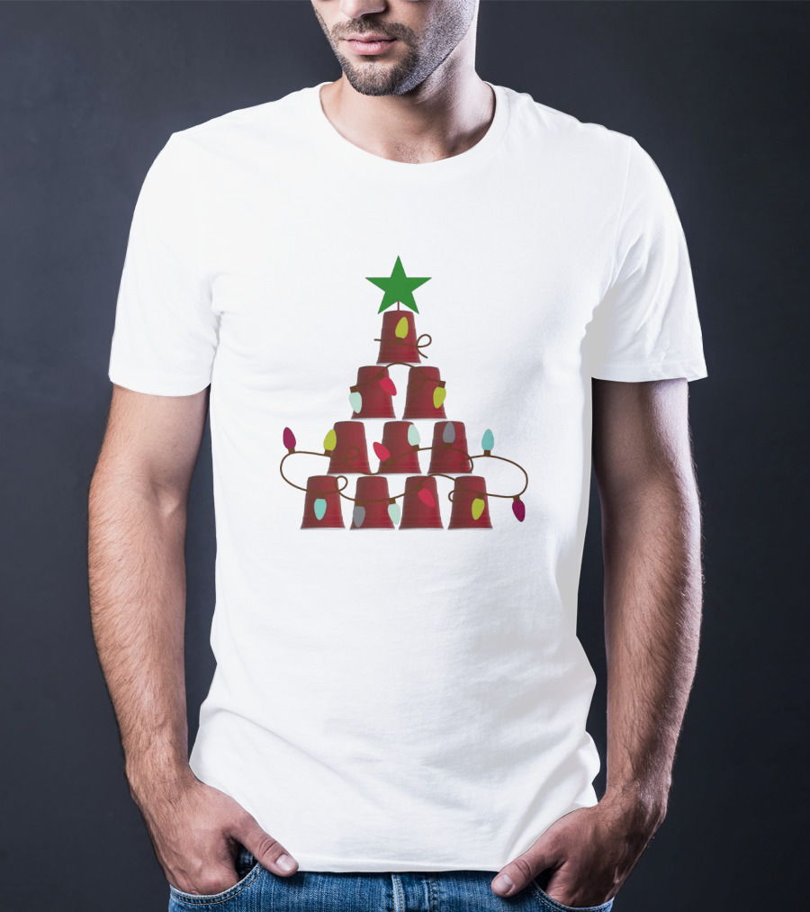 Red Cup Stacked Christmas Tree With Lights And Star Topper T-Shirt