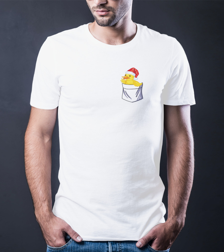 Santa Duck In Pocket Christmas Holiday T-Shirt
