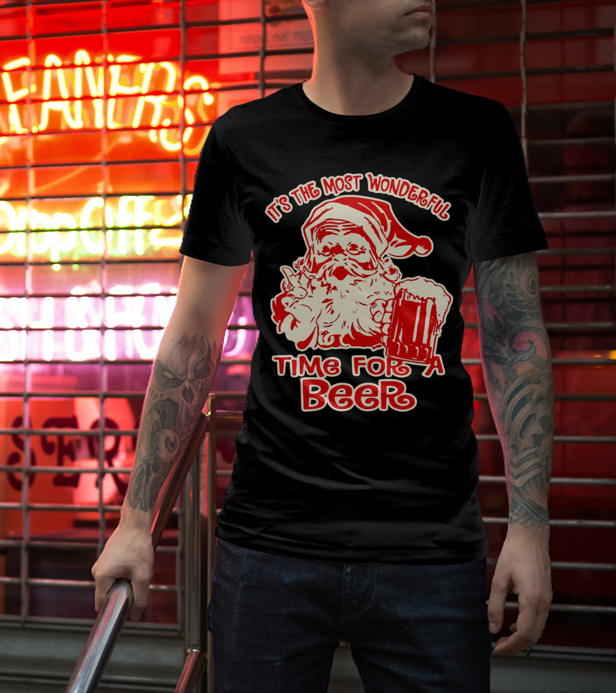It's The Most Wonderful Time For A Beer Santa Holding Mug T-Shirt