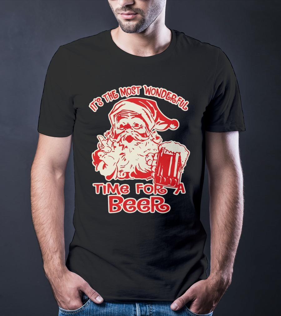 It's The Most Wonderful Time For A Beer Santa Holding Mug T-Shirt