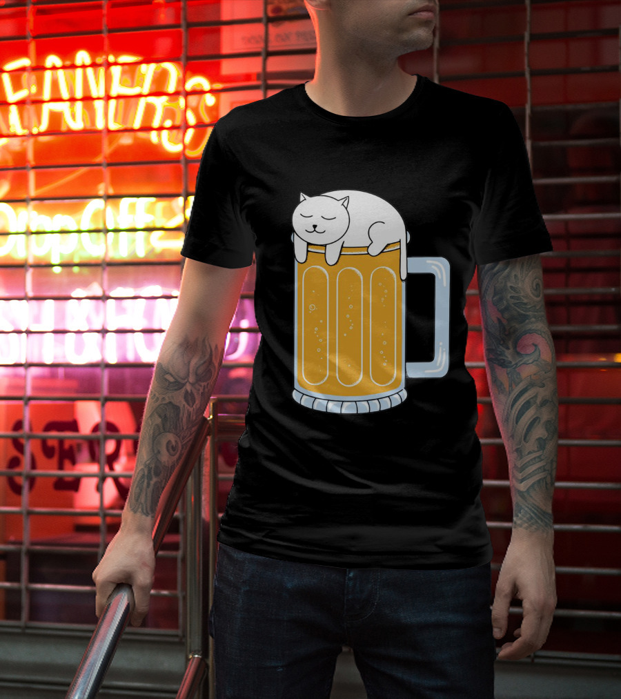 Cat Sleeping On Beer Mug Clipart T-Shirt