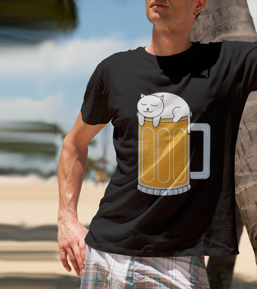 Cat Sleeping On Beer Mug Clipart T-Shirt