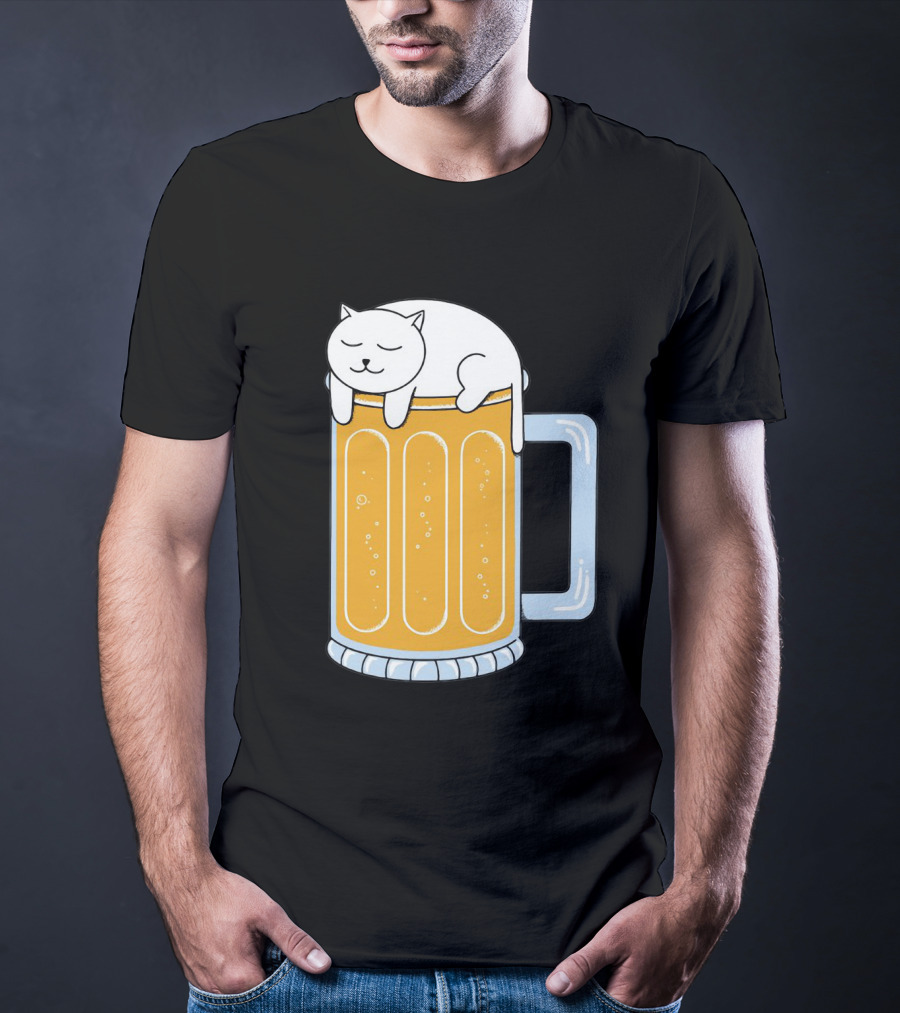 Cat Sleeping On Beer Mug Clipart T-Shirt