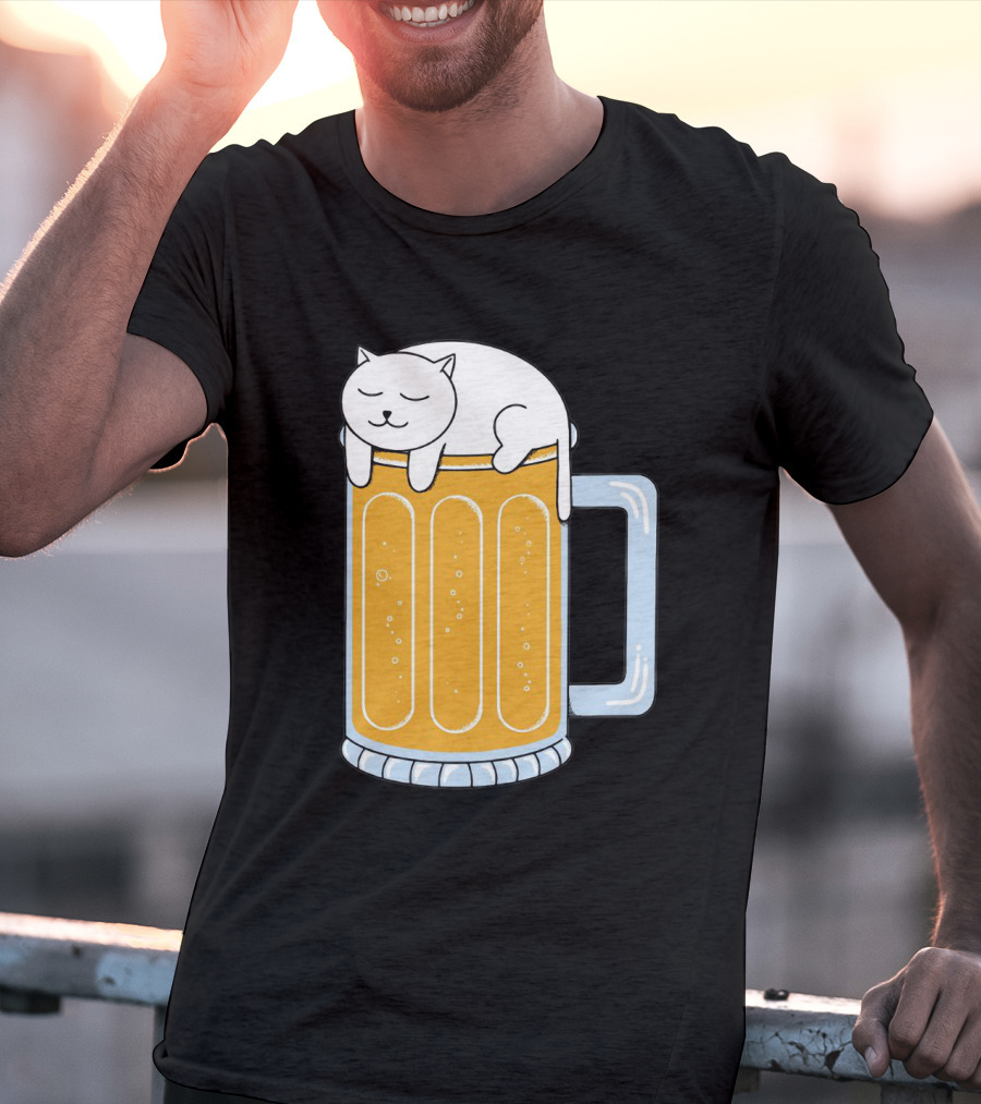 Cat Sleeping On Beer Mug Clipart T-Shirt