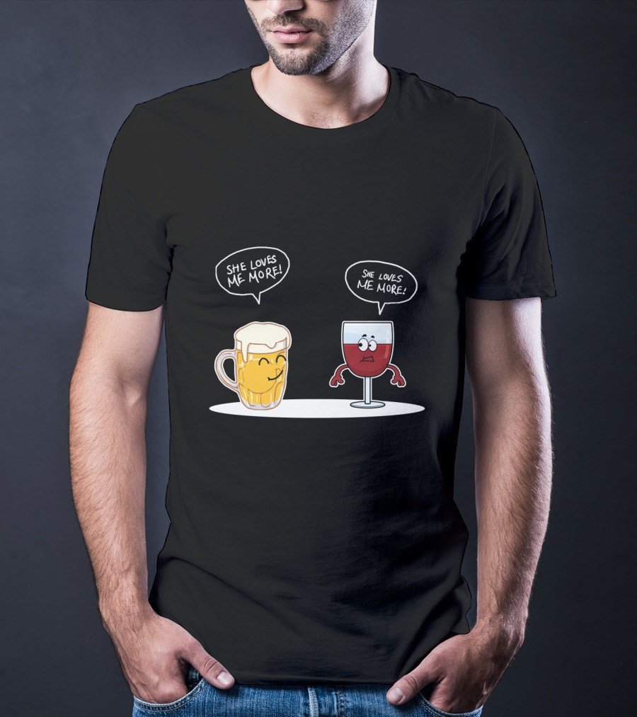 Beer And Wine Cartoon Debate: She Loves Me More Playful Rivalry T-Shirt