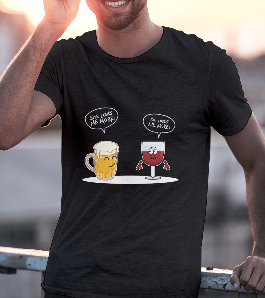 Beer And Wine Cartoon Debate: She Loves Me More Playful Rivalry T-Shirt