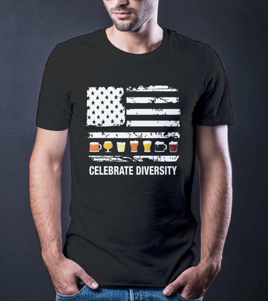 Celebrate Diversity American Flag Beer Glasses T-Shirt