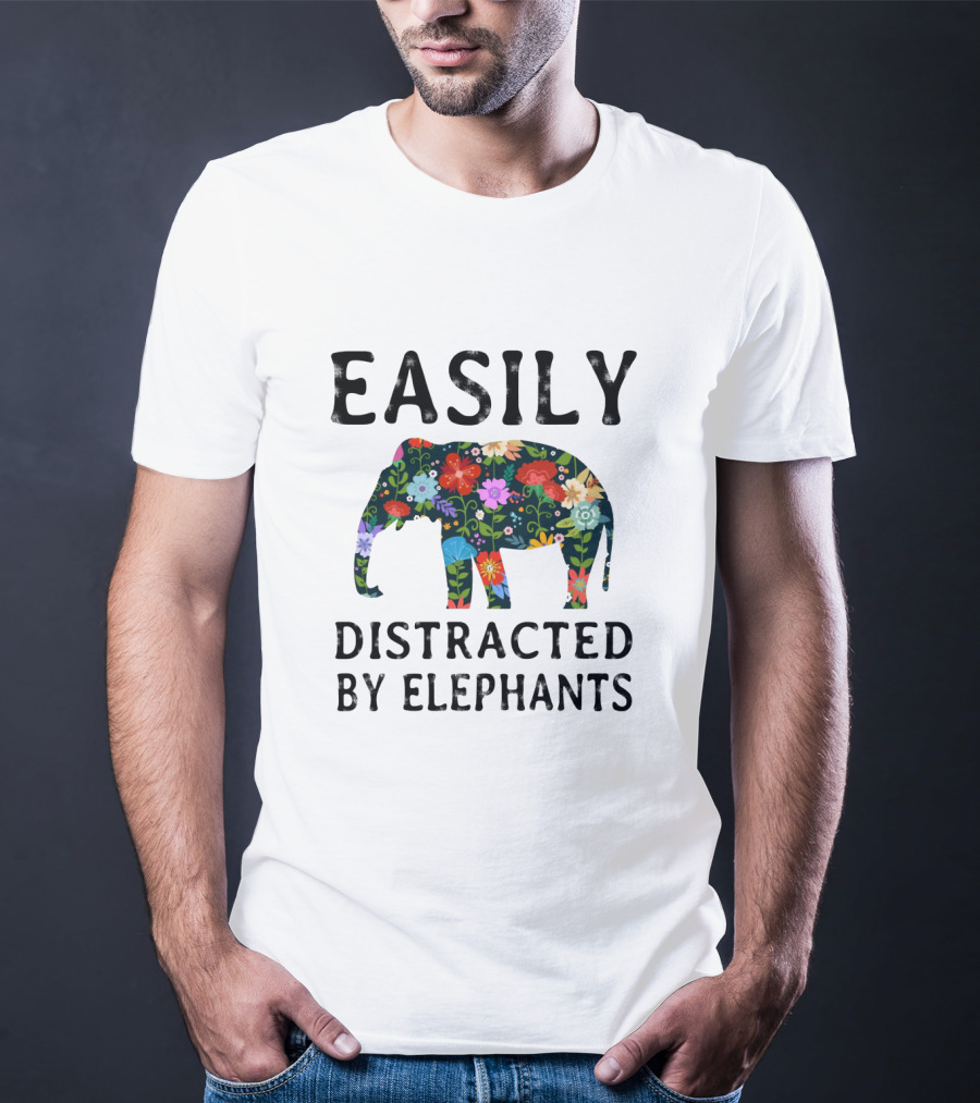 Easily Distracted By Elephants Floral T-Shirt