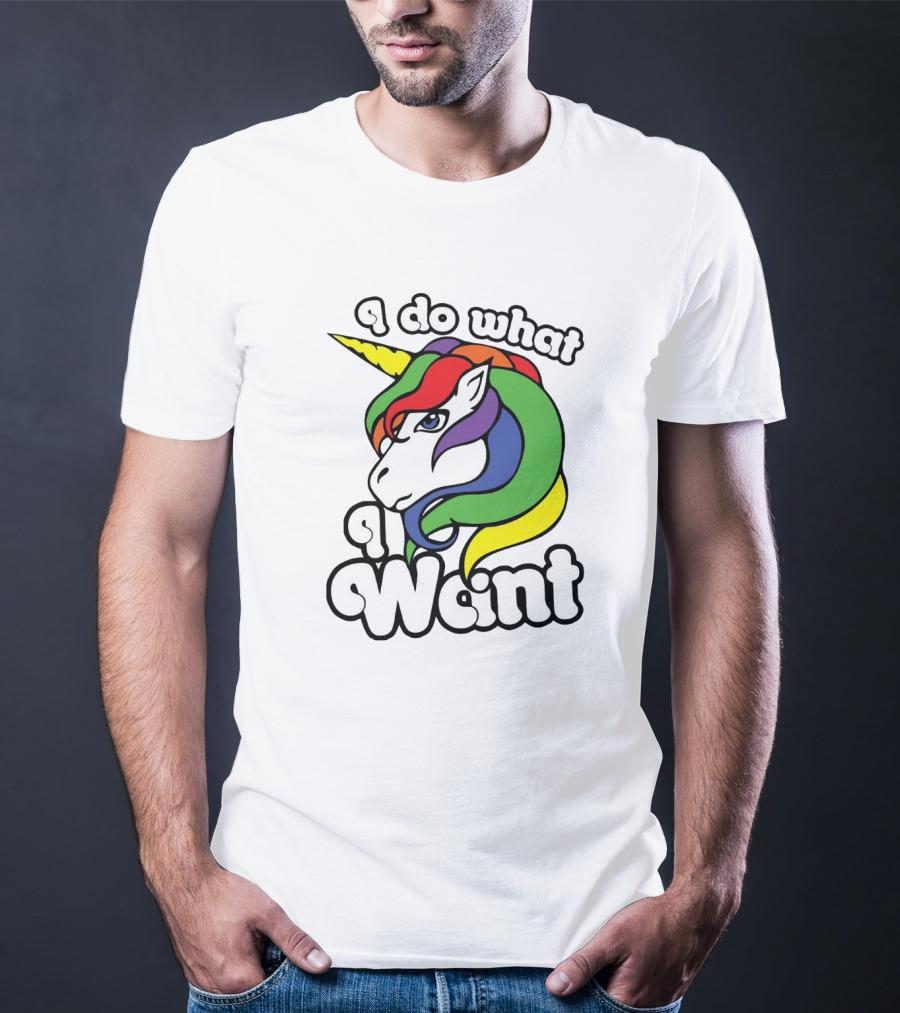I Do What I Want Rainbow Unicorn Face With Colorful Mane T-Shirt