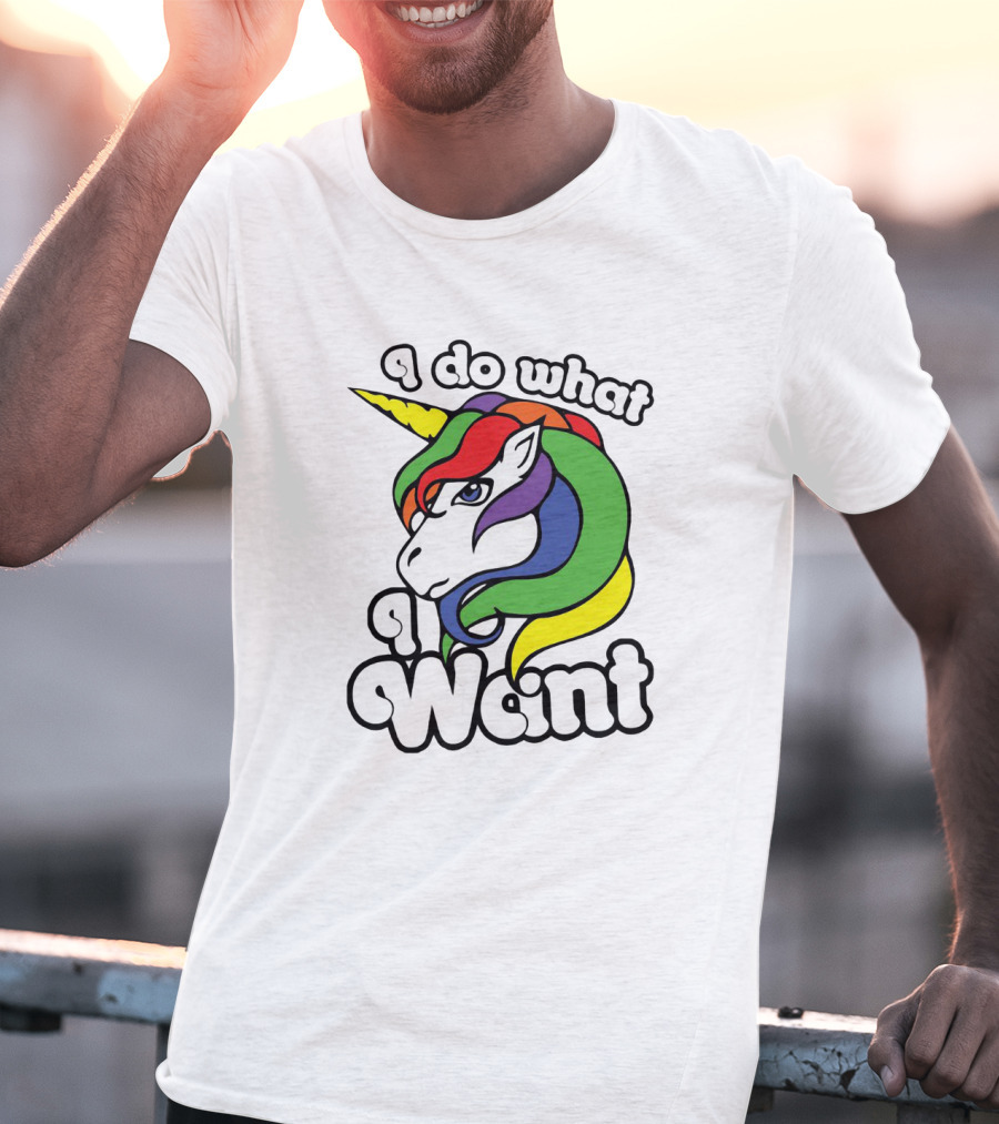 I Do What I Want Rainbow Unicorn Face With Colorful Mane T-Shirt