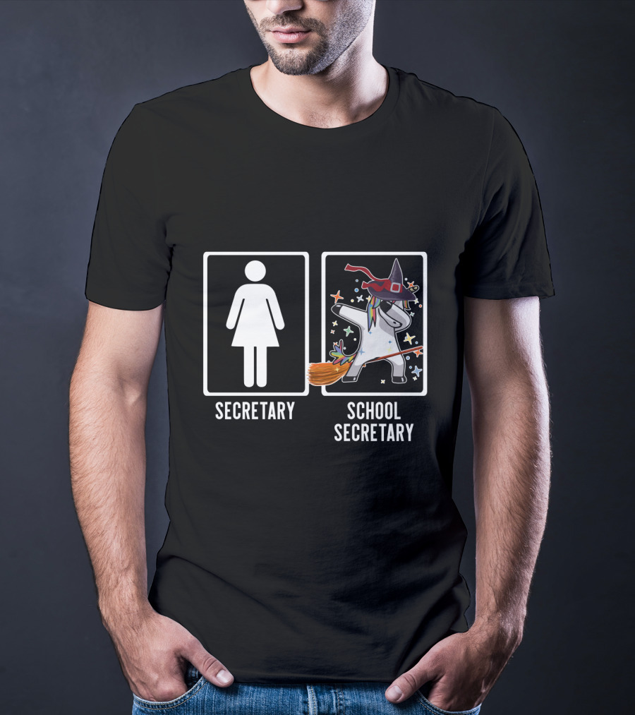 Secretary Unicorn Witch Costume Magic Broom Fantasy School Secretary T-Shirt