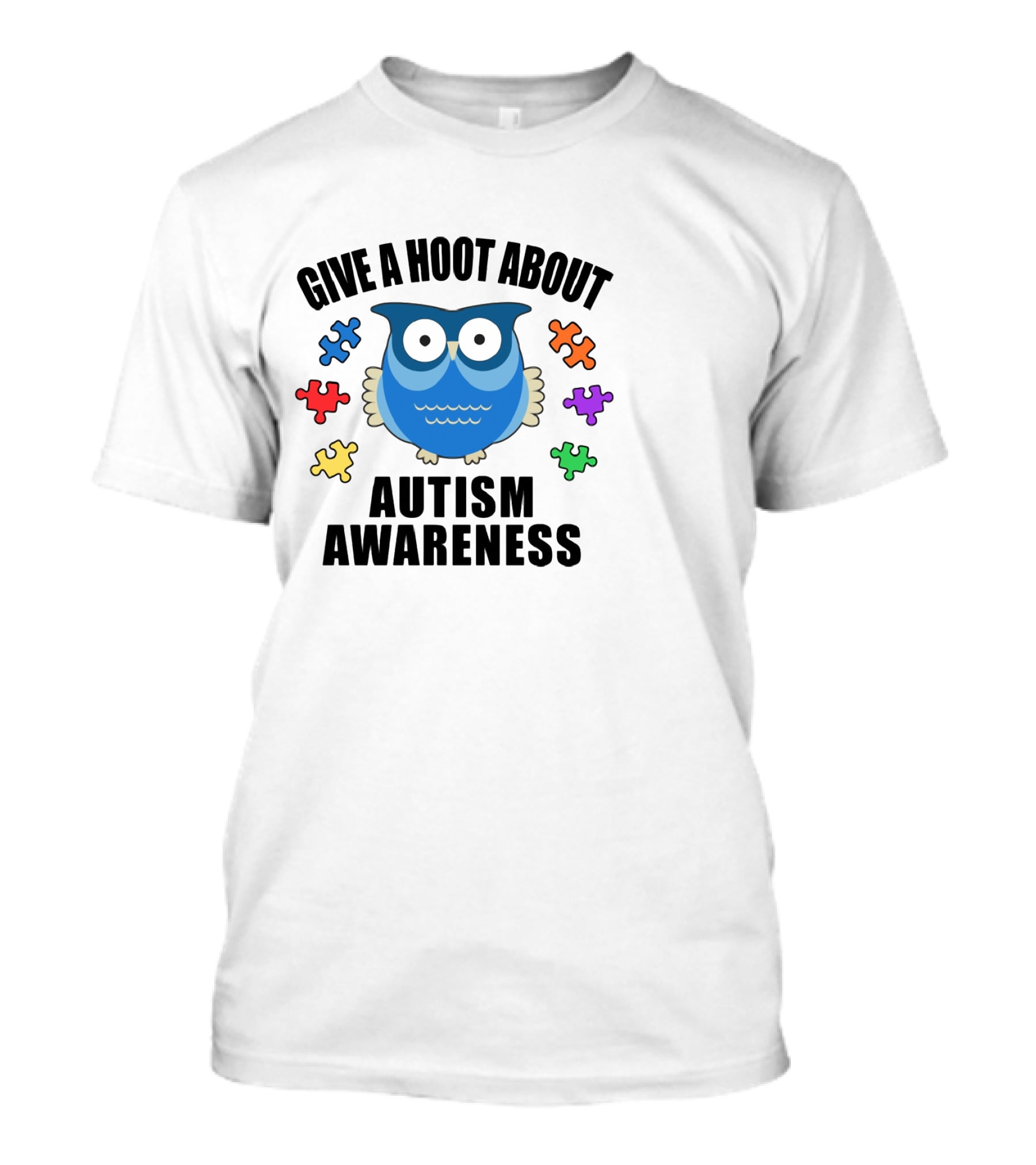 Give A Hoot About Autism Awareness With Owl And Colorful Puzzle Pieces T-Shirt