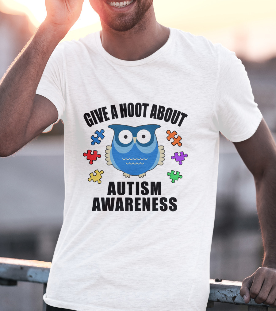 Give A Hoot About Autism Awareness With Owl And Colorful Puzzle Pieces T-Shirt
