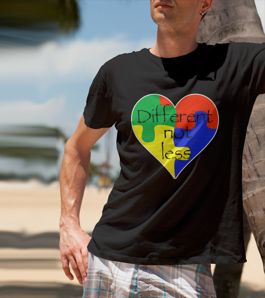 Different Not Less Heart Puzzle Autism Awareness T-Shirt