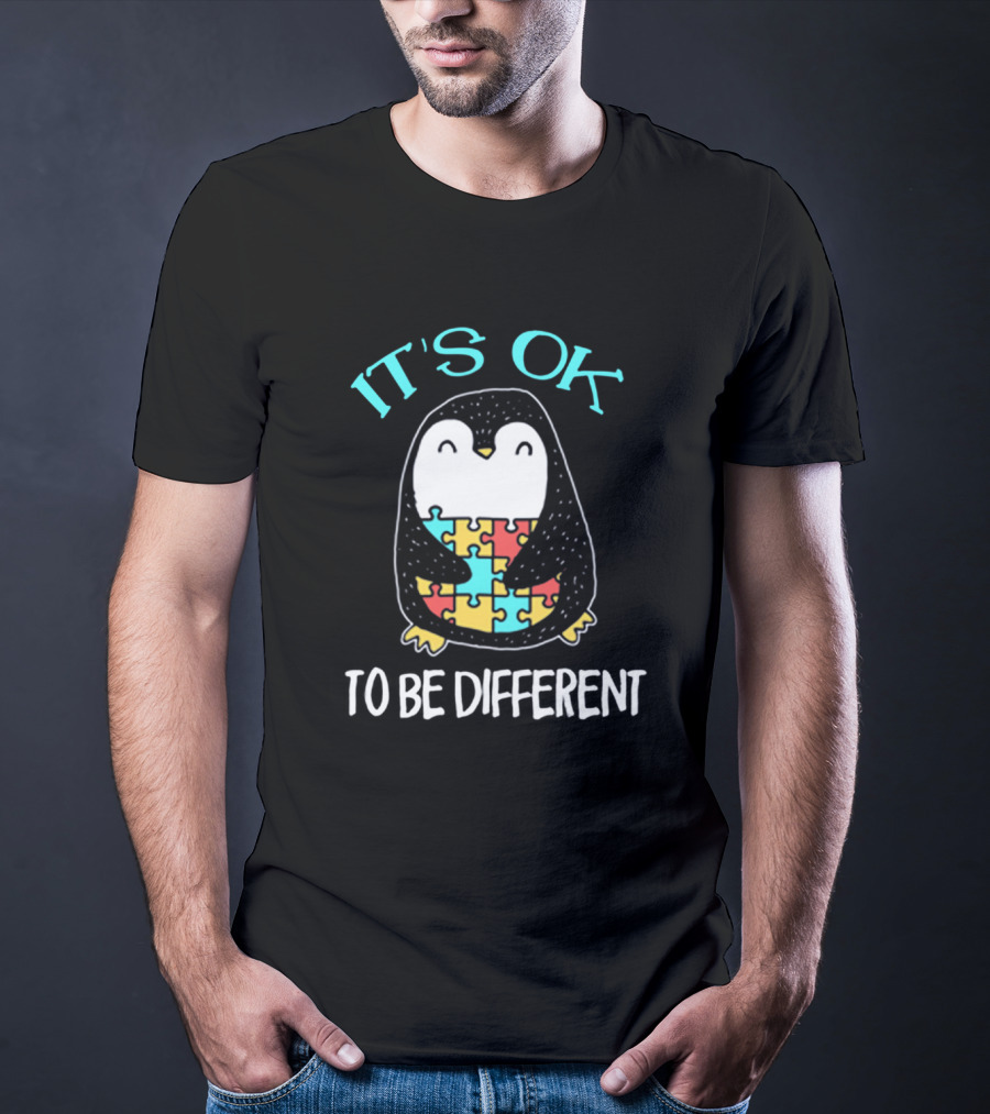 It's Ok To Be Different Penguin With Autism Puzzle T-Shirt