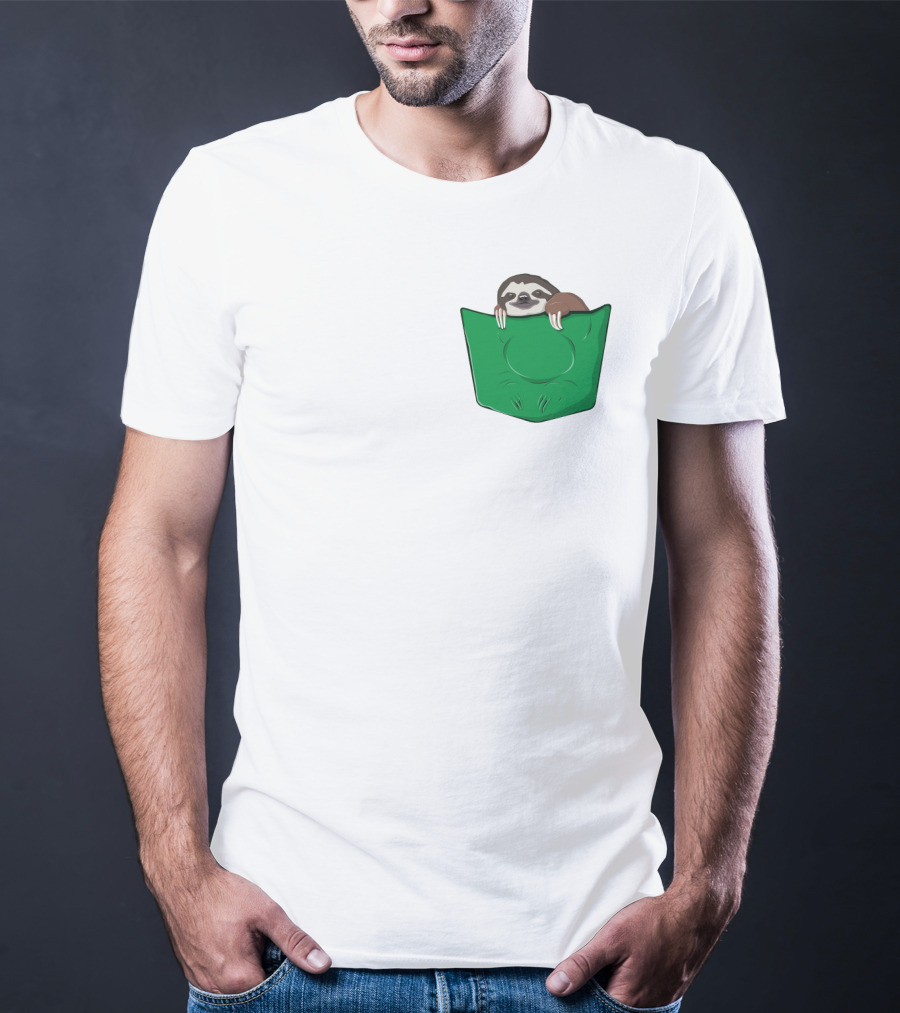 Cute Sloths Pocket With Adorable Sloth Peeking From Green Pocket T-Shirt