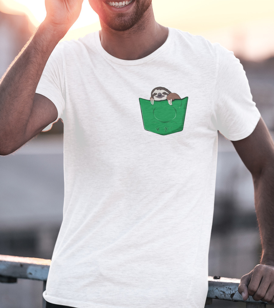 Cute Sloths Pocket With Adorable Sloth Peeking From Green Pocket T-Shirt