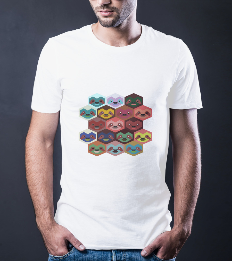 Colorful Hexagon Faces Of Sloths T-Shirt