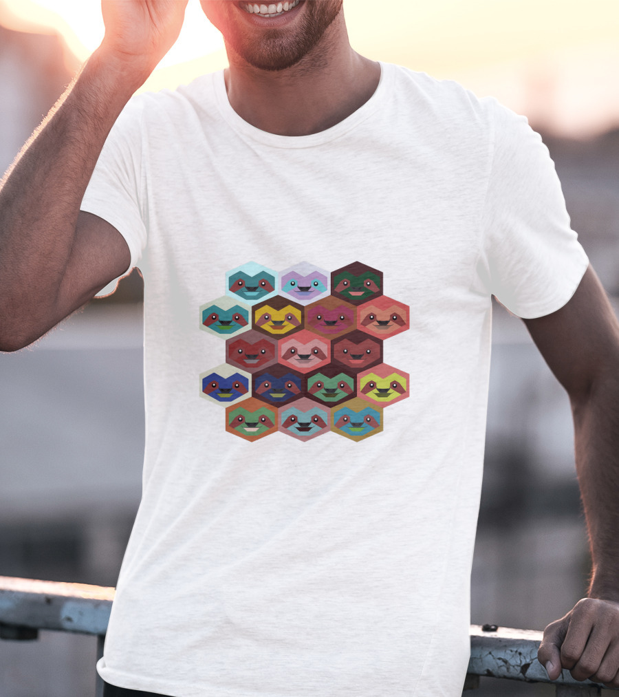 Colorful Hexagon Faces Of Sloths T-Shirt