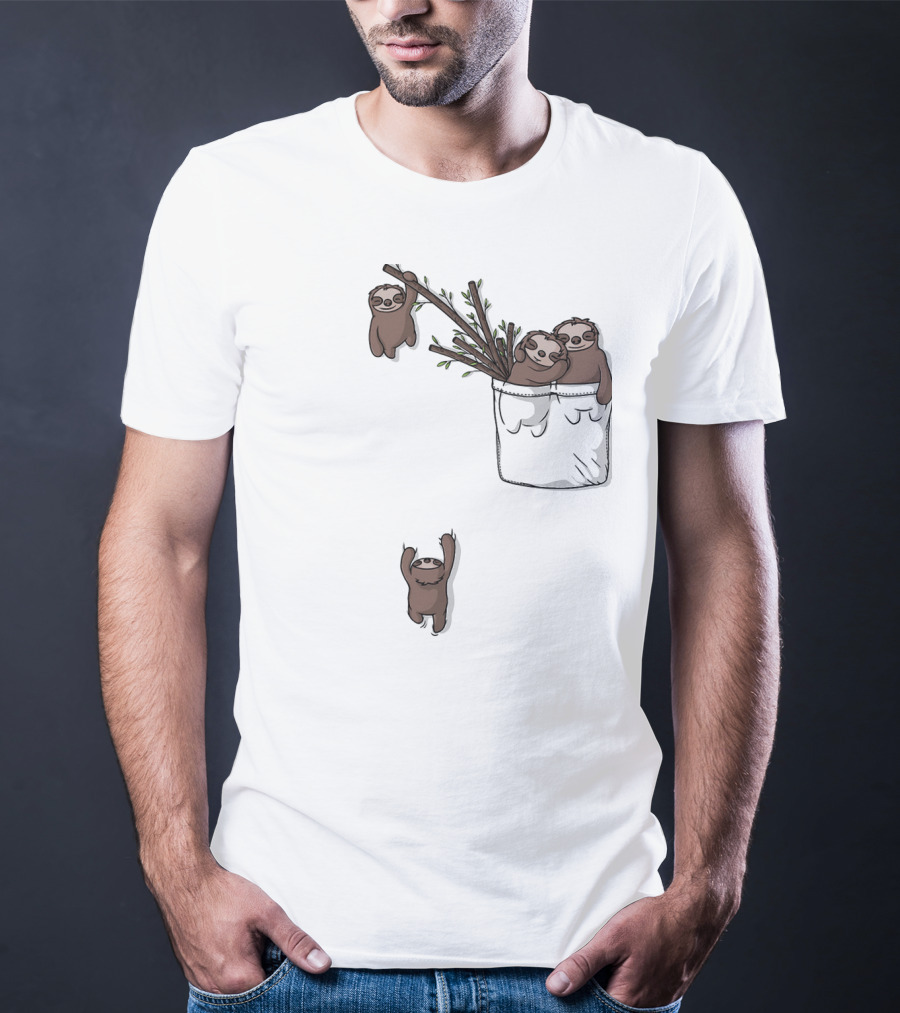 Pocket Sloth Family Hanging On Branches T-Shirt