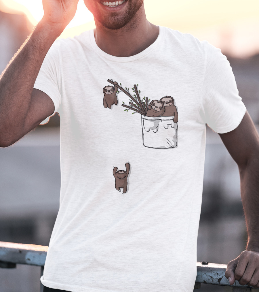 Pocket Sloth Family Hanging On Branches T-Shirt