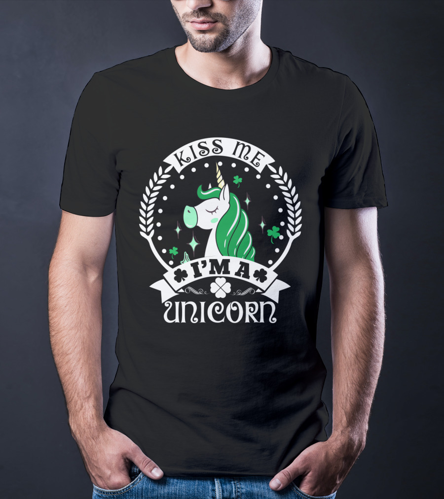 Kiss Me I'm A Unicorn St Patrick's Lucky Shamrock T-Shirt